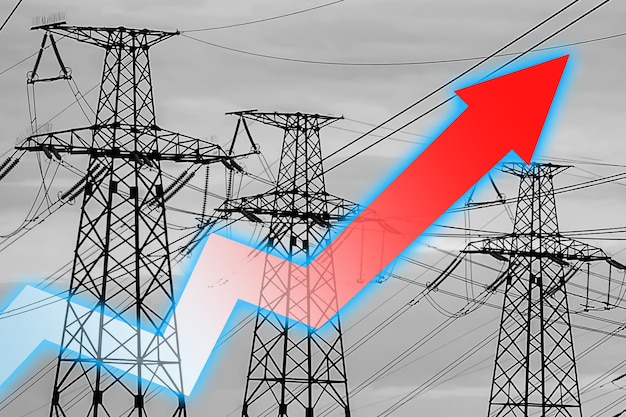 Strzałka linii energetycznej i wykresu Kryzys energetyczny Koncepcja globalnego kryzysu energetycznego