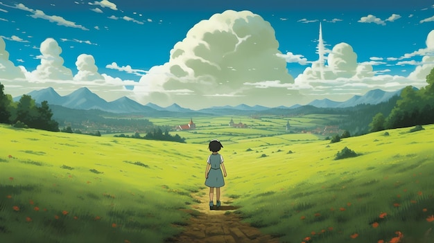 Studio Ghibli Inspirowana grafika przedstawiająca dziewczynę