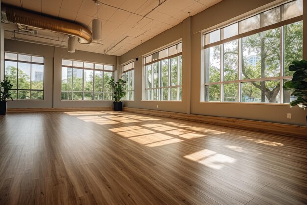 Zdjęcie studio jogi zen space serene z ekologiczną podłogą bambusową zapewniającą naturalną atmosferę