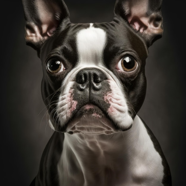 Studio strzał portret psa boston terrier z zachwycającymi realistycznymi szczegółami