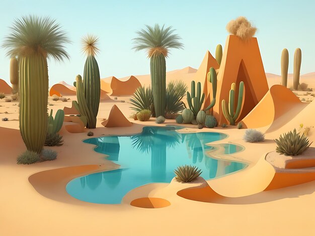 Stwórz abstrakcyjną oazę na pustyni.