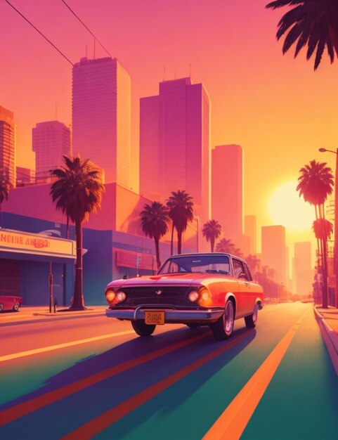 Stwórz fotorealistyczne arcydzieło samochodu retro jadącego ulicą Los Angeles za pomocą prostego narzędzia