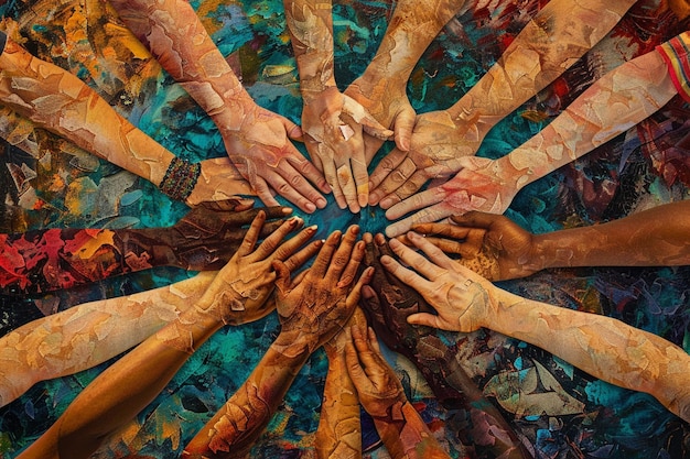 Zdjęcie stwórz obraz ludzi łączących ręce w kręgu generatywny ai