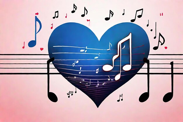 Zdjęcie stwórz obraz oparty na nazwie lyric love hub z nutami muzycznymi na tle serca