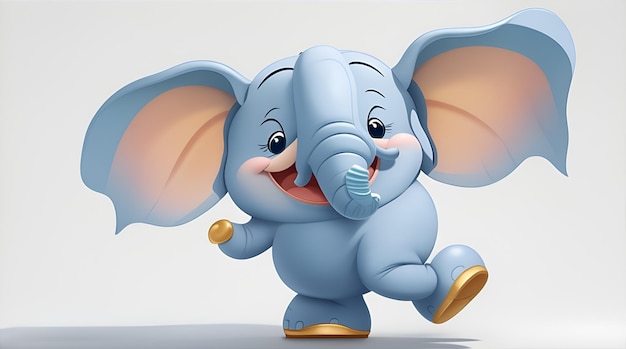 Stwórz uroczego tańczącego słonia w stylu postaci z kreskówek, uśmiechającego się i atrakcyjnego AI Generative