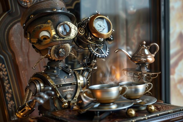 Zdjęcie stwórz wizerunek steampunk automaton butler se generative ai