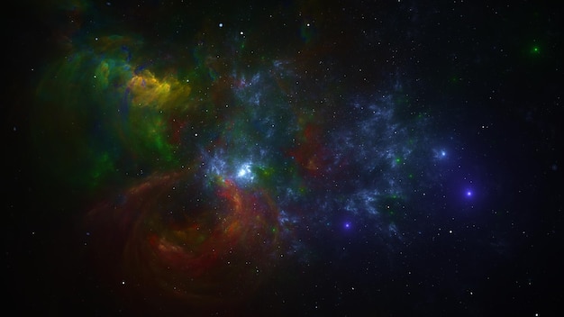 Stworzenie wszechświata w kosmosie narodziny planet i galaktyk Gromady gwiazd i mgławice w kosmosie Zderzenie galaktyk 3d render