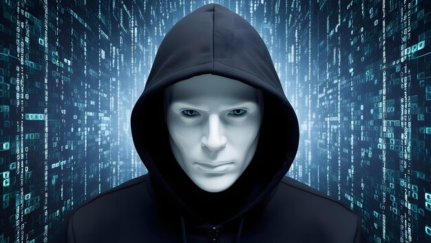 Stworzyć matrycę przestrzeni obrazów Hacker Hood Face Security Background