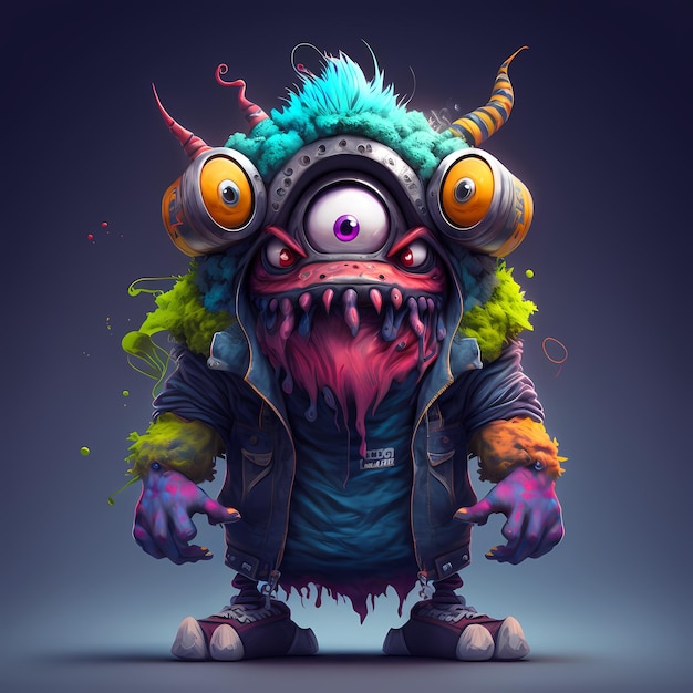 Styl kreskówki Monster Character Design z rysunkiem semi 3D.