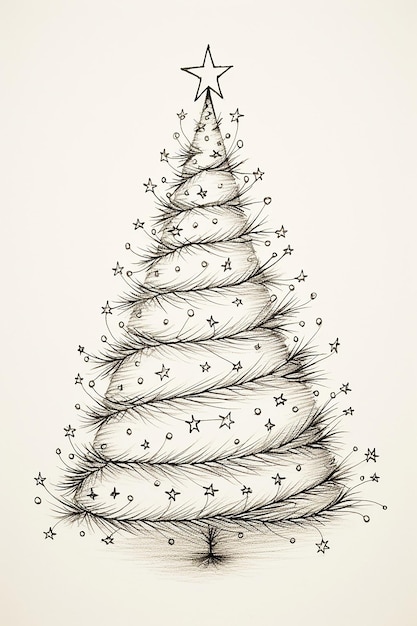 Zdjęcie styl linii wired christmas tree minimalistyczny ręczny szkic ołówkiem