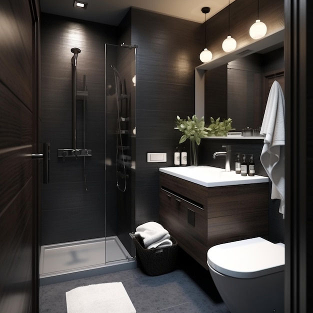 styl małej łazienki minimalizm ciemne kolory