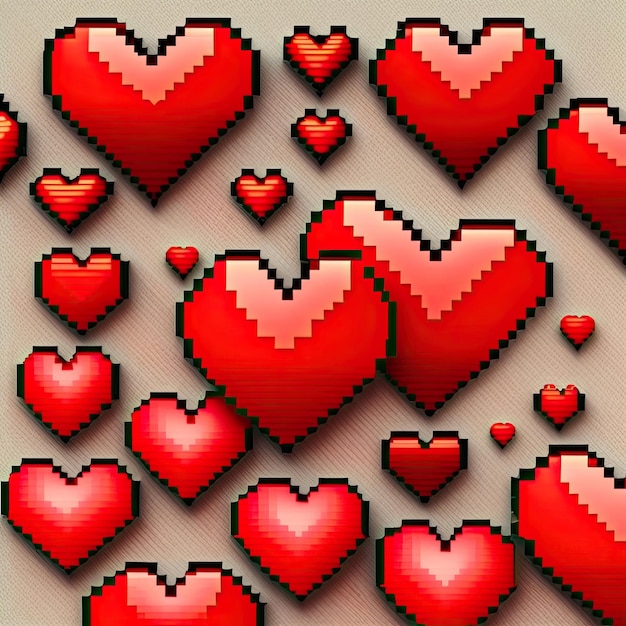 Styl piksele czerwonych serc