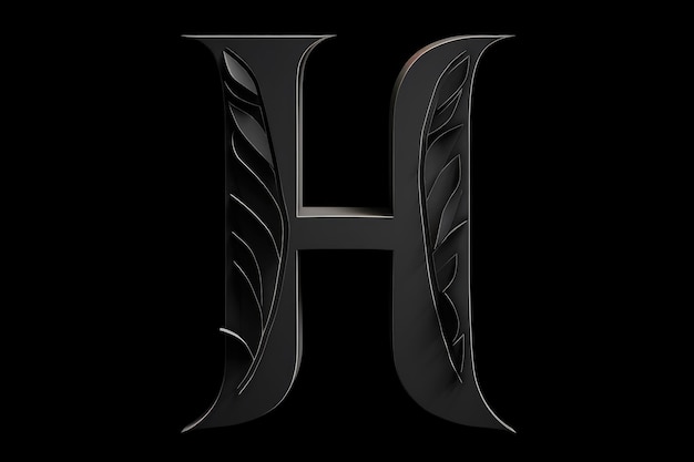 Zdjęcie styl wycięcia papieru z litery h na czarnym tle