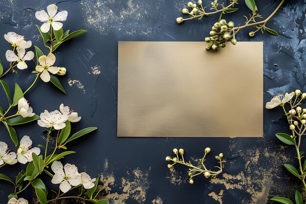 Zdjęcie stylish elegant flat lay white gold floristic greeting invitation post card with copy space mockup