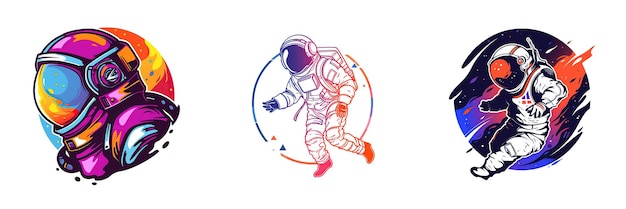 Stylistyczne logo astronauta w kosmosie w stylu 2D