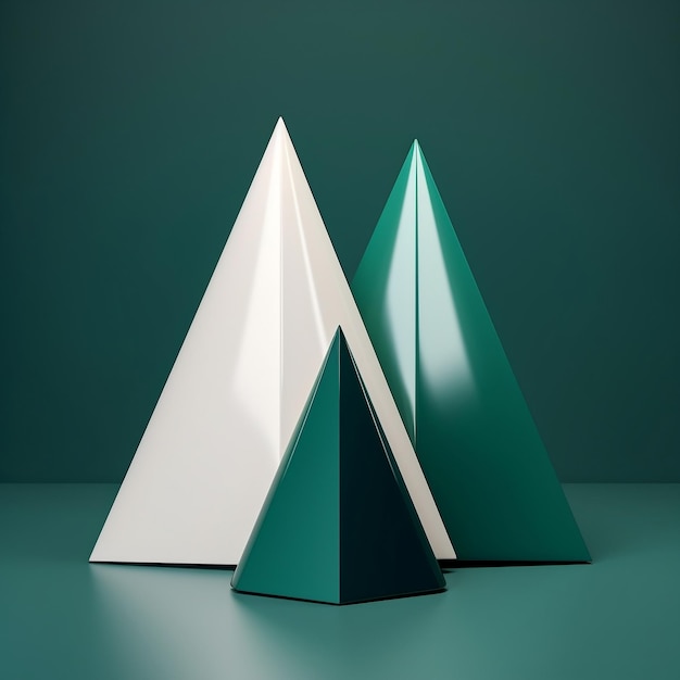 Stylizowane minimalistyczne choinki o trójkątnym kształcie na zielonym tle. Obraz wygenerowany przez sztuczną inteligencję.