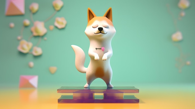 Stylizowane renderowanie 3D antropomorficznej figurki Shiba Inu inspirowanej japońską maskotką uroczą i kawaii