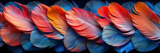 Zdjęcie stylizowany wzór piór ptaków z kolorowym piórem