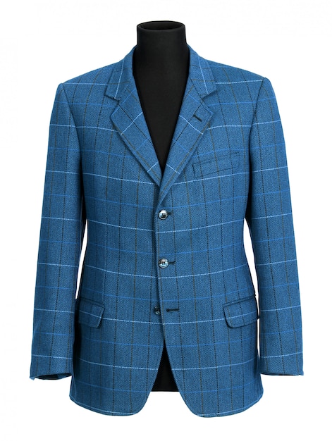 Stylowa, dopasowana niebieska kurtka na manekinie