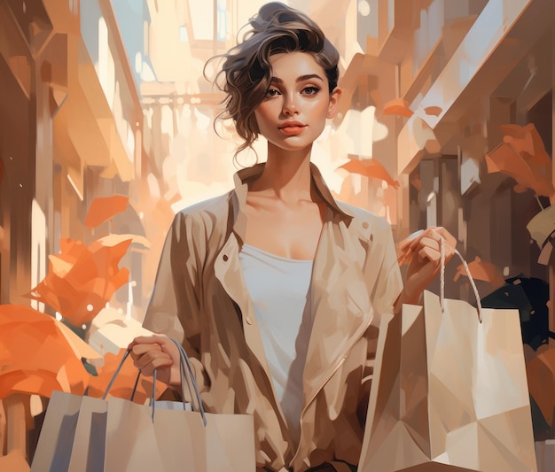 Zdjęcie stylowa dziewczyna z torbami na zakupy na zakupy