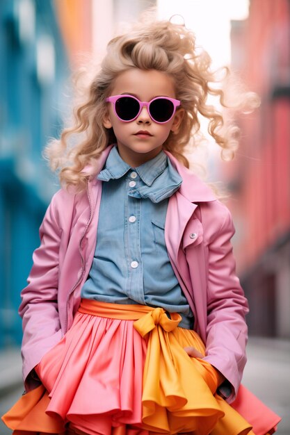 Stylowa przygoda małej dziewczynki w modnej scenerii miejskiej