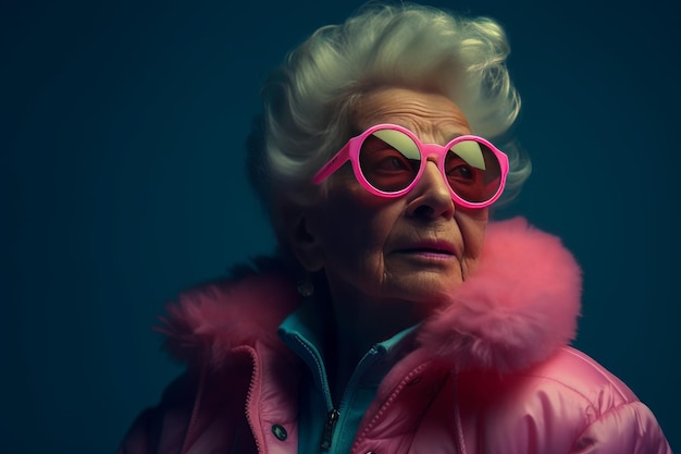 Stylowe modne okulary przeciwsłoneczne babci Zabawa na imprezie Generuj sztuczną inteligencję