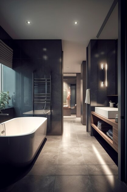 Stylowe wnętrze łazienki w nowoczesnym domu w stylu współczesnym