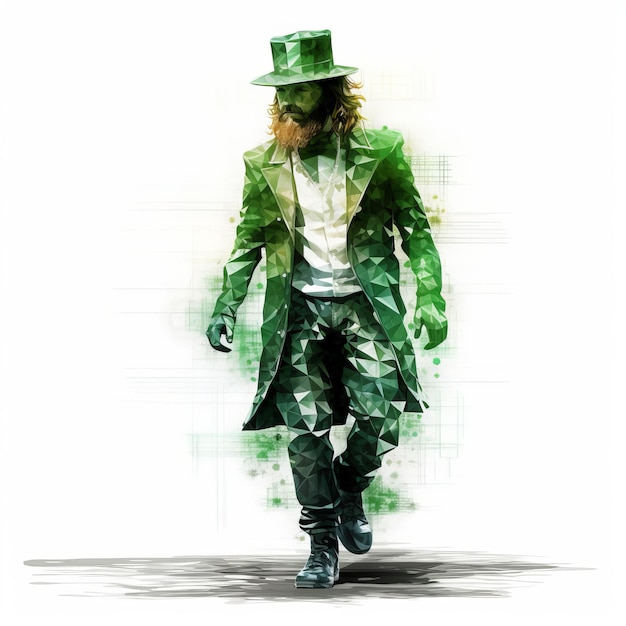 Stylowy człowiek z zielonym kapeluszem idący koncepcyjny superbohater inspirowany Yuumei