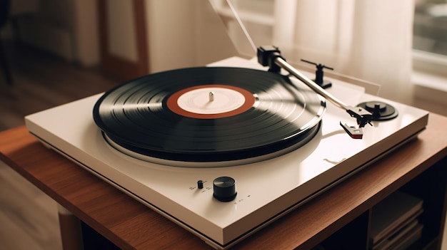 Stylowy gramofon z płytą winylową na stole