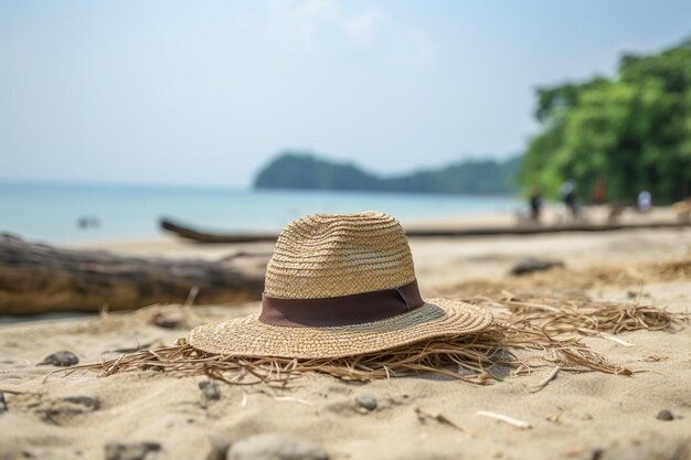 Stylowy kapelusz panama na piasku na plaży