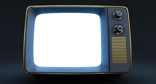 Stylowy Złoty Telewizor Retro Na Czarnym Tle, Renderowanie 3d