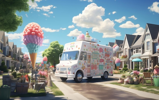 Suburban Neighborhood Ice Cream Truck Generatywna sztuczna inteligencja