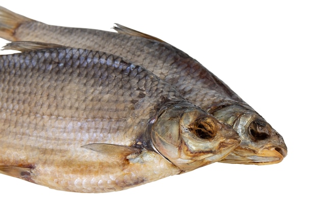 Zdjęcie sucha suszona ryba na białym tle