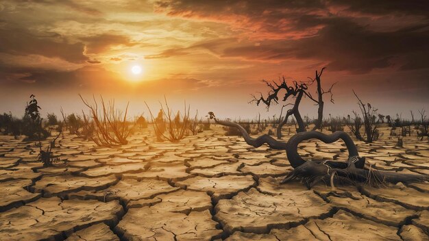 Suche tereny z suchym i pękniętym gruntem globalne ocieplenie