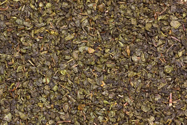 Suche zielone liście herbaty oolong tekstura tła ekstremalne zbliżenie
