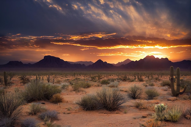 Suchy krajobraz gorącej Sahary Kaktusy i piasek z wydmami