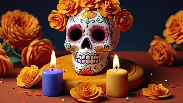 Zdjęcie sugar loaf marigolds skull day dead mexico