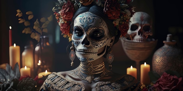 Sugar Skull Calavera z okazji Dnia Zmarłych Meksykanów dia de los muertos Santa Muerte dia de los muertos catrina