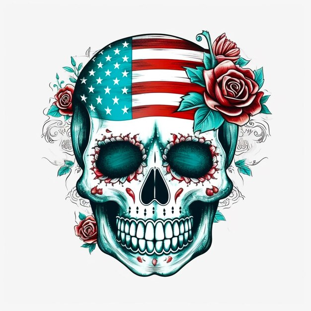 Sugar Skull Szkic Flaga USA