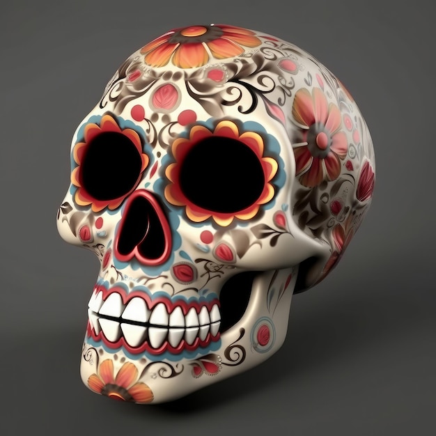 Sugar Skull w tradycyjnym stylu dla Dia de Los Muertos Ilustracja AI Generative