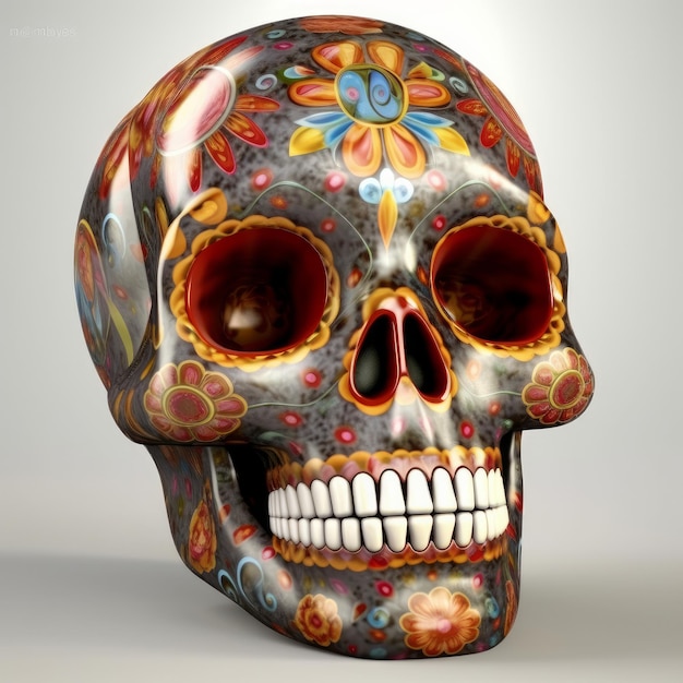 Sugar Skull w tradycyjnym stylu dla Dia de Los Muertos Ilustracja AI Generative