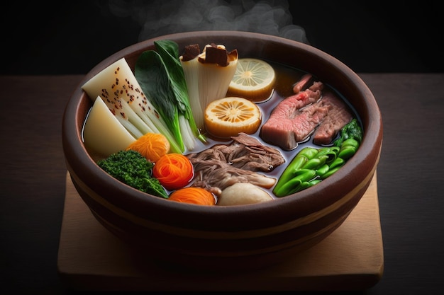 Sukiyaki japoński gorący garnek z wołowiną