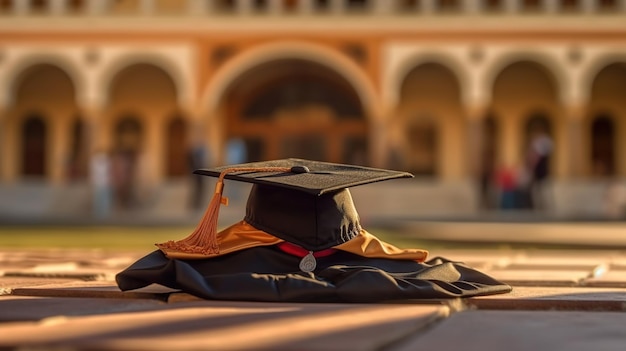 Suknia dyplomowa i czapka w kampusie uczelni
