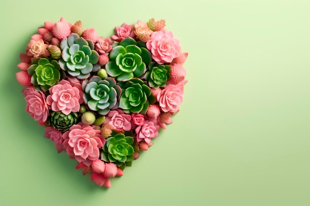 Sukulenty i kaktusy są ułożone w kształcie serca