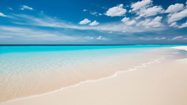 Summer beach background Biały piasek turkusowe morze i błękitne niebo sieć neuronowa generowana sztuka