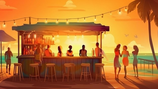 Summer Beach Bar Party vibes ilustracja Generatywna sztuczna inteligencja