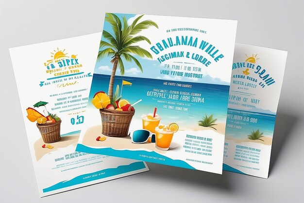 Zdjęcie sun and style summer beach party flyer mockup z białą przestrzenią