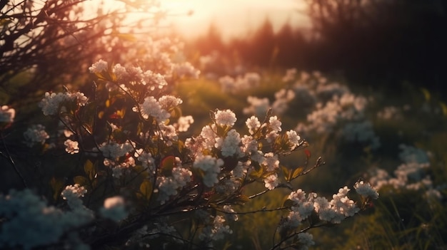 Sunkissed Blossoms Wspaniały zachód słońca i piękne kwiaty