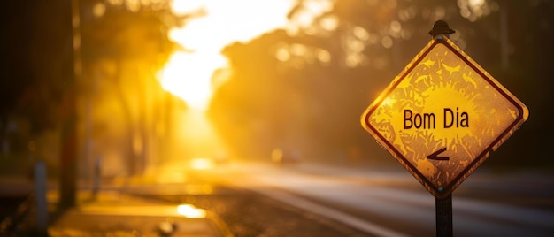 Sunrise Greeting Bom Dia Vibrant Portuguese Good Morning Road Sign na 73 Aspect Ratio