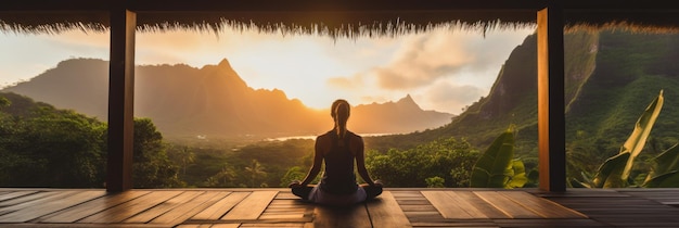 Sunrise Serenity Yoga na świeżym powietrzu w tropikalnym górskim krajobrazie